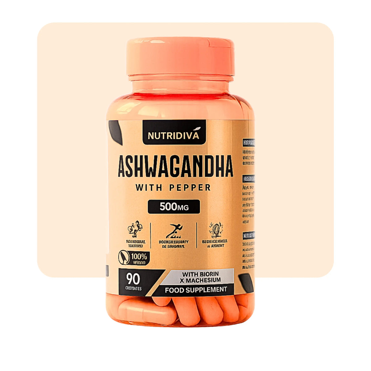 Ashwagandha Capsules by NutriDiva – KSM-66 Root Extract 90 Capsules for Stress Relief, Better Sleep, and Hormonal Balance in Pakistan