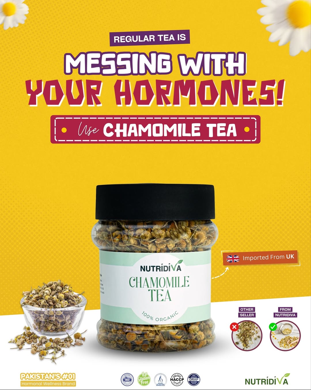 NutriDiva Chamomile Tea – Organic Herbal Tea in Pakistan for Better Sleep, Stress Relief & Relaxation