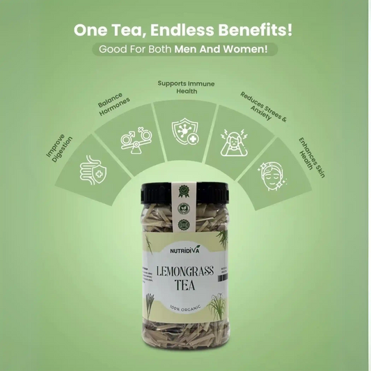 NutriDiva Lemongrass Tea – Supports Digestion & Gentle Herbal Balance

